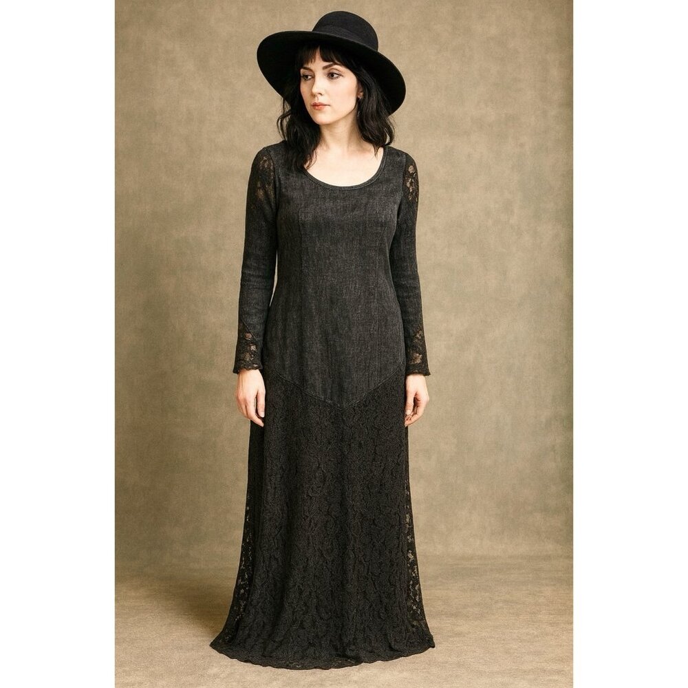 BKE Acid Wash Whimsigoth Lace Maxi Dress XS/S  Fairy Grunge Stevie Nicks NEW